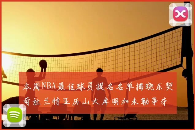 本周NBA最佳球员提名名单揭晓东契奇杜兰特亚历山大库明加米勒争夺荣誉